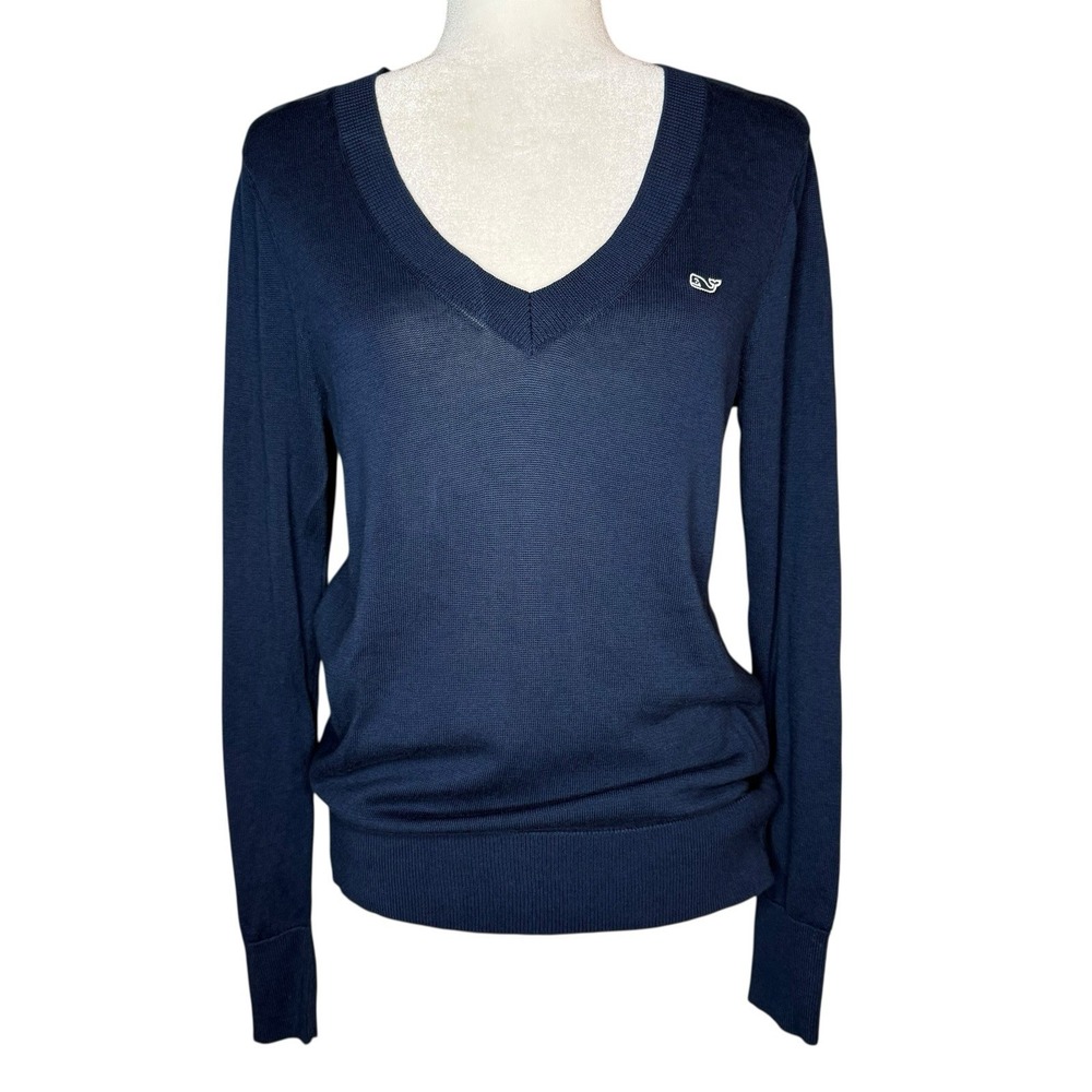 VINEYARD VINES Heritage V-Neck Sweater Womens XS Jumper Pullover Cotton Blue‎